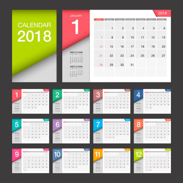 2018 Calendar. Desk Calendar modern design template. Week starts Sunday. Vector illustration.