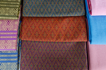 Traditional patterns fabric of sarong in Thailand