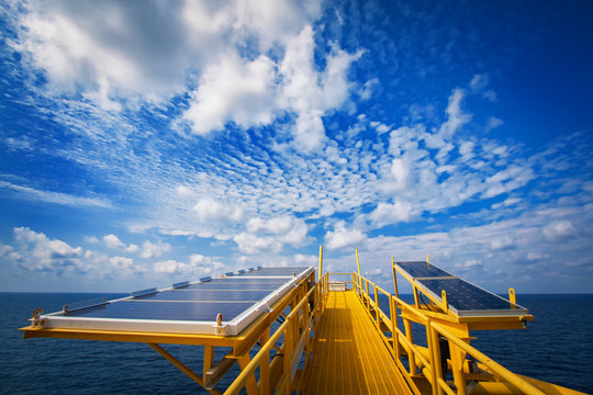 Solar cell panels in offshore oil and gas supply power to process control systems