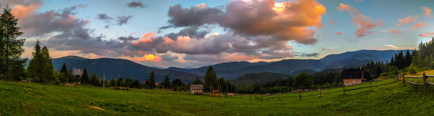 Ukrainian carpathian mountains landscape during the sunset