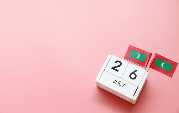 July 26 Wooden calendar Concept independence day of Maldives and Maldives national day