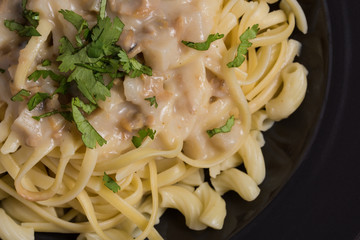 Pasta in Black Plate