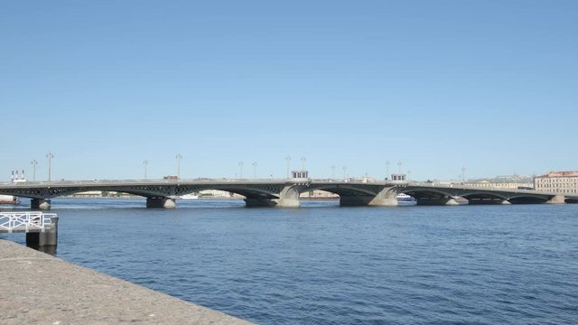 Blagoveshchensky drawbridge on Neva river in the summer - St. Petersburg, Russia