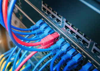 Information Technology Computer Network, Telecommunication Ethernet Cables Connected to Internet...
