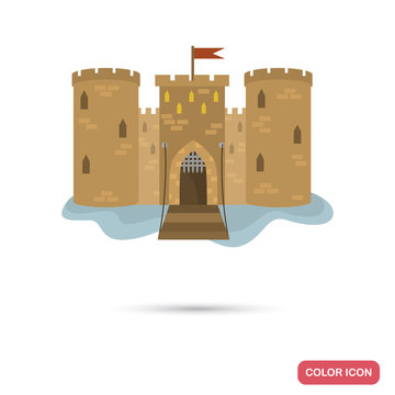 Middle age castle color flat icon for web and mobile design