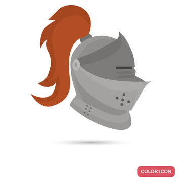 Middle age knight helmet color flat icon for web and mobile design
