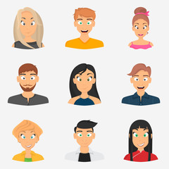 Men and woman avatars color icons for web and mobile design
