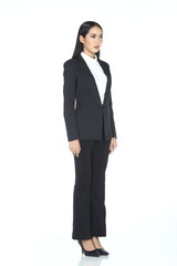 Obraz na płótnie Canvas Business woman in black suit and trouser long hair