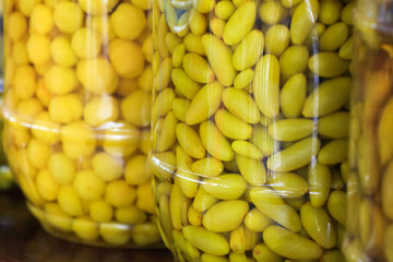 preserve fruits of glass jars ,Pickled olives , Thailand