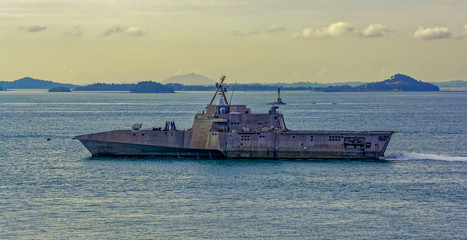 Modern battleship in Singapore Strait. © Igor Groshev