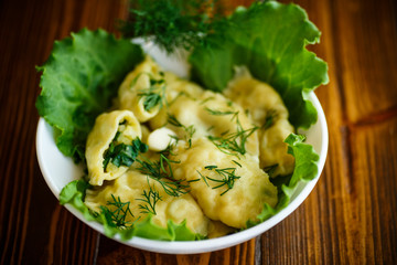 Dumplings stuffed with potatoes with green onions