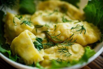 Dumplings stuffed with potatoes with green onions