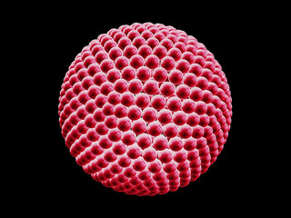 sphere made of small red spheres isolated on black background