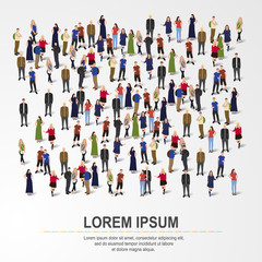 Large group of people crowded on white background. Vector illustration.