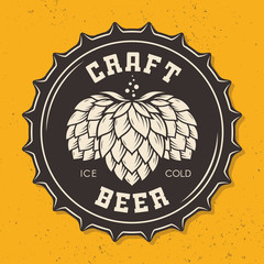 Illustration of craft beer bottle cap with hops