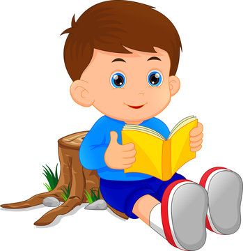 cute little boy reading book