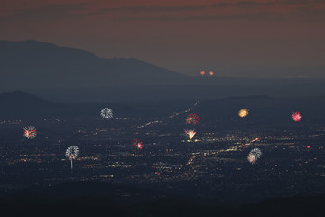 Fototapeta premium A Santa Fe and Albuquerque Fireworks Aerial Shot