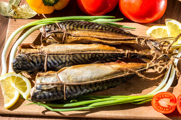 Smoked mackerel, raw fish