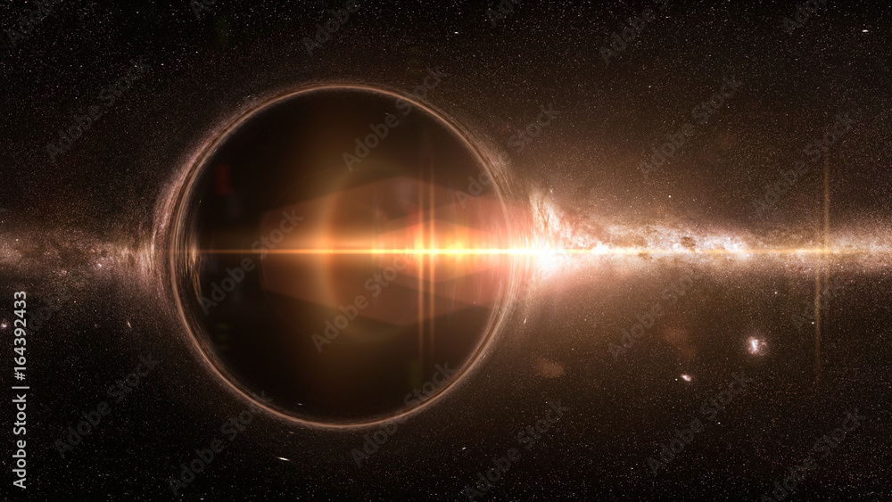 Wall mural black hole with gravitational lens effect and the milky way galaxy