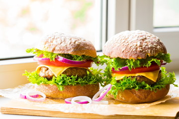 Food. burger, bright background