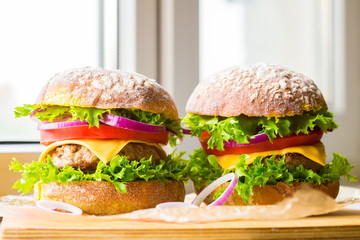Food. burger, bright background