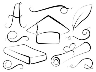 Graduation cap and education element in calligraphy style. Graduation day vector clipart.