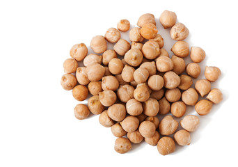 Peas chickpeas isolated on white background, top view.