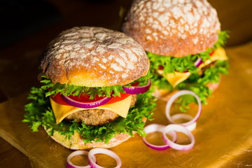 Food. burger, dark background
