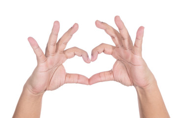 Man hand making a heart shape. isolated on white background