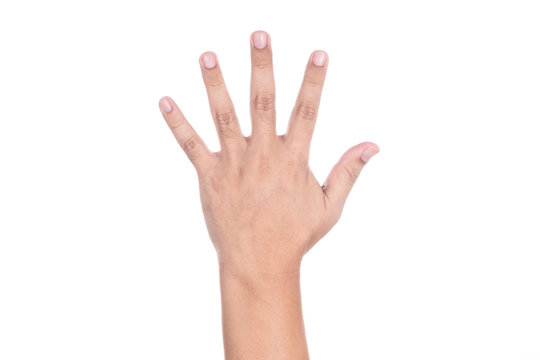 Hand Showing Five Fingers Isolated On White Background