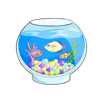 recommend clip art: Fish tank cartoon vector illustration. Cute sea animals in aquarium.