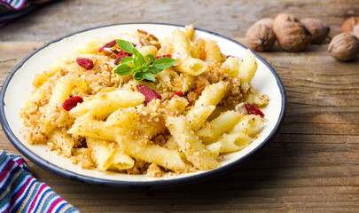 Sweet pasta with walnuts and goji berries