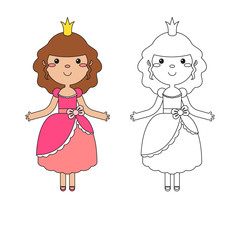 Coloring page outline of cartoon beautiful princess