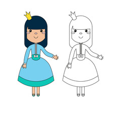 Coloring page outline of cartoon beautiful princess