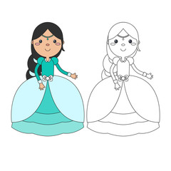 Coloring page outline of cartoon beautiful princess