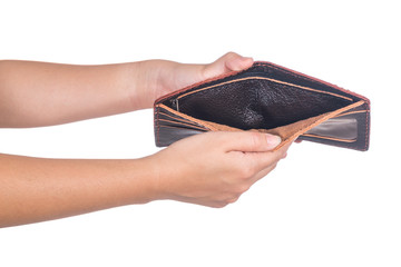 hand holding wallet isolated on white background
