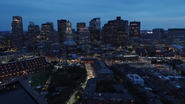 Stock footage of Boston at night shot with a drone 4k