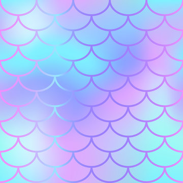 Cool Blue Fish Scale Pattern Vector Texture. Mermaid Seamless Pattern Tile.