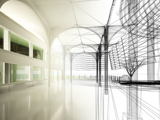 sketch design of interior hall, 3d rendering