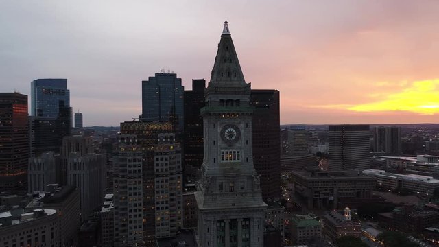 Aerial drone orbit clock tower boston 4k