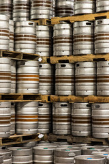 beer kegs in warehouse