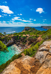 Island scenery, stunning beach of Cala des Moro, Majorca Spain, beautiful coast Mediterranean Sea