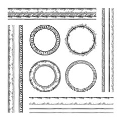 Set of round vector frames and borders. Rope and dotted designs. Collection of brushes to design frames, borders and dividers. The brushes included
