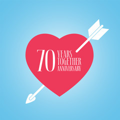70 years anniversary of wedding or marriage vector icon, illustration