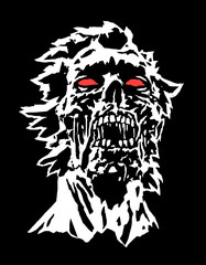 Head of black zombie character concept with a torn face. Vector illustration.
