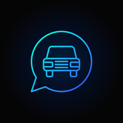 Blue car in speech bubble icon