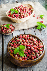 Strawberries in a wooden dish