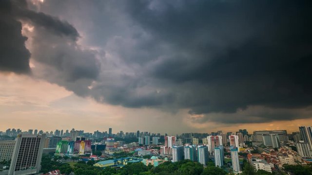 Singapore stormy sunset Rooftop timelapse