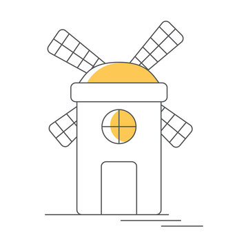 Windmill or mill line icon with shadow. Vector illustration