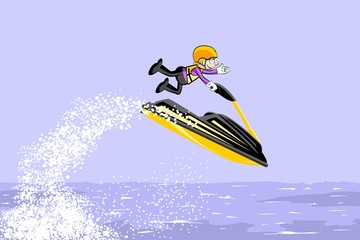 Man jumping with a jet ski on the sea